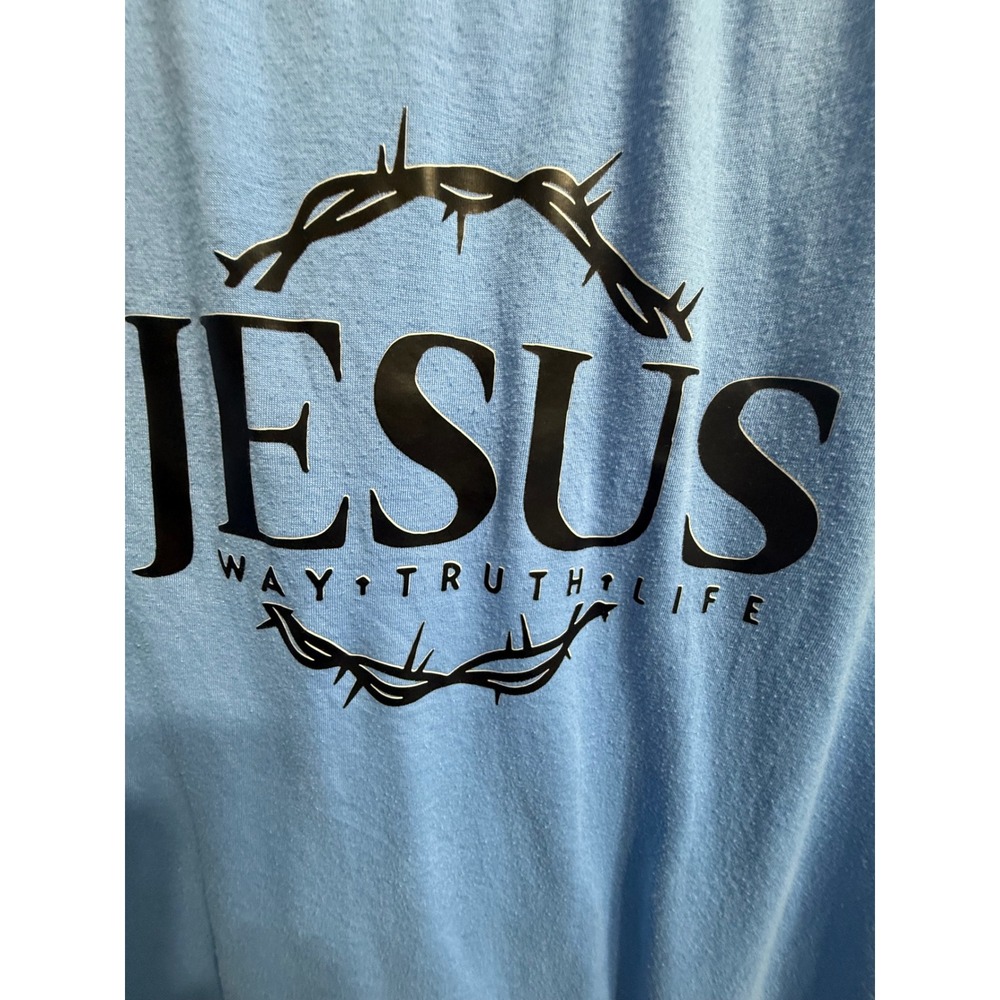 Jesus Way Truth Life Crown of Thorns Graphic T-Shirt Light Blue XL